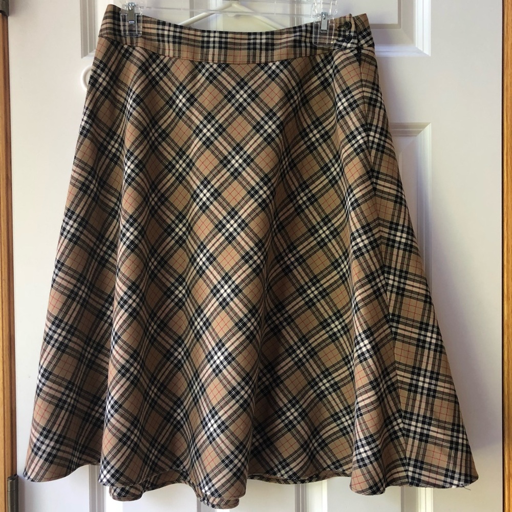 Tan/brown Plaid Striped Midi Skirt